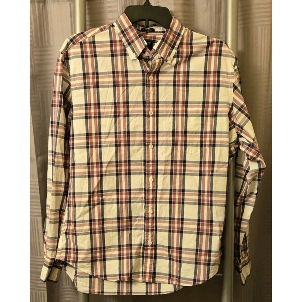 J Crew Shirt‎ Mens Large Red Blue White Check Button Down Slim Untucked Flex